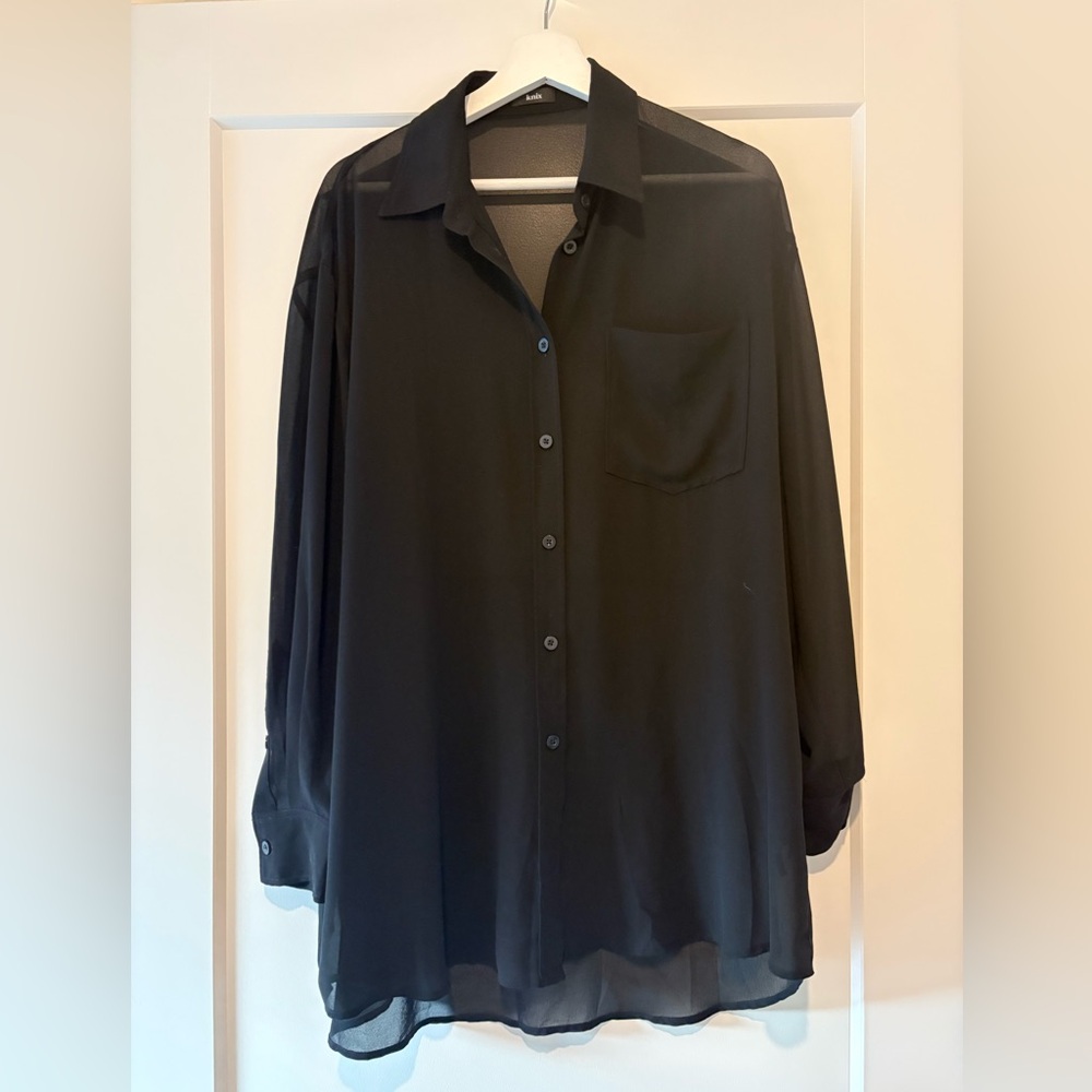 Final price* Knix “Birds Papaya” sheer button up tunic